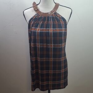 Michael Kors Blue and Tan Plaid Top